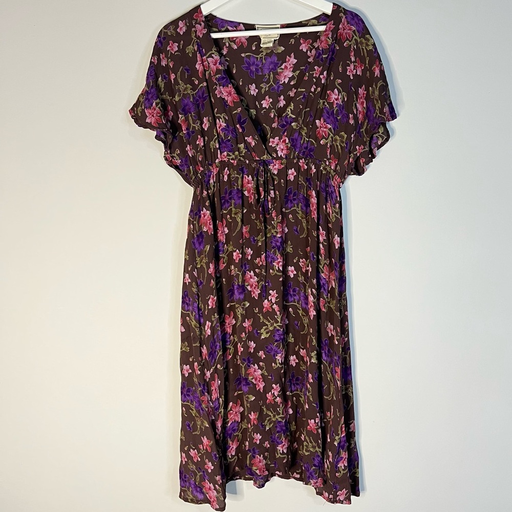April Cornell brown floral vintage midi dress prairie cottagecore medium